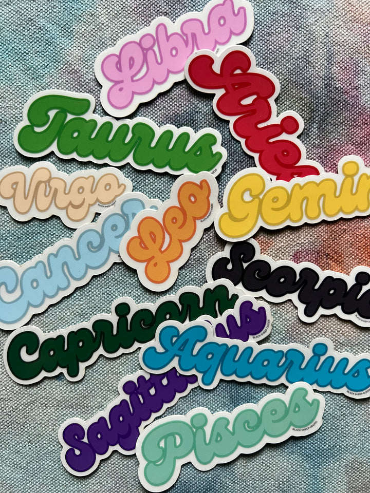 Zodiac Sign Stickers - Glow-In-The-Dark Retro Font